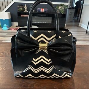 Betsey Johnson Black and White Chevron Satchel